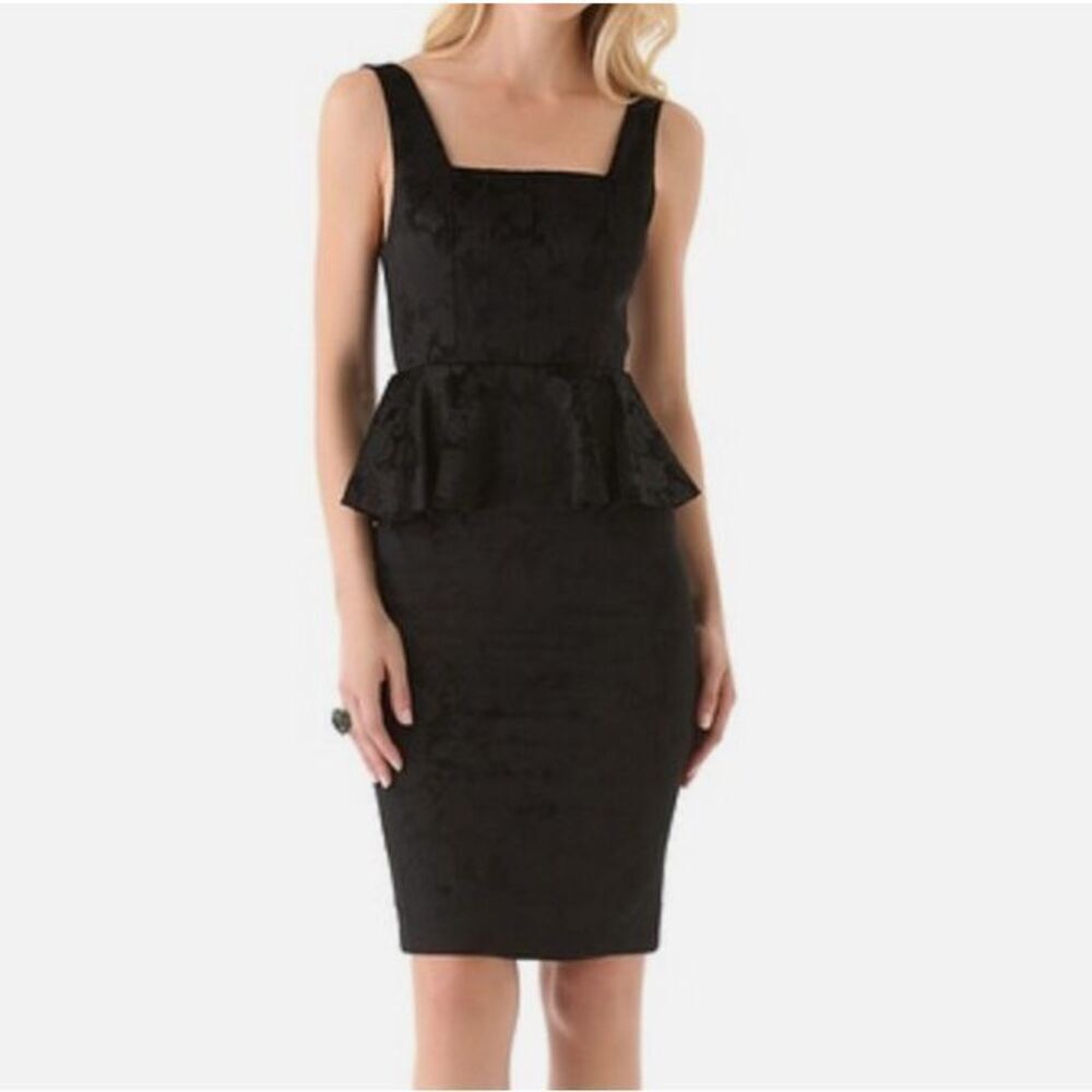 NWOT ALICE + OLIVIA Yodi Brocade Black Peplum Dress Women's Size 2